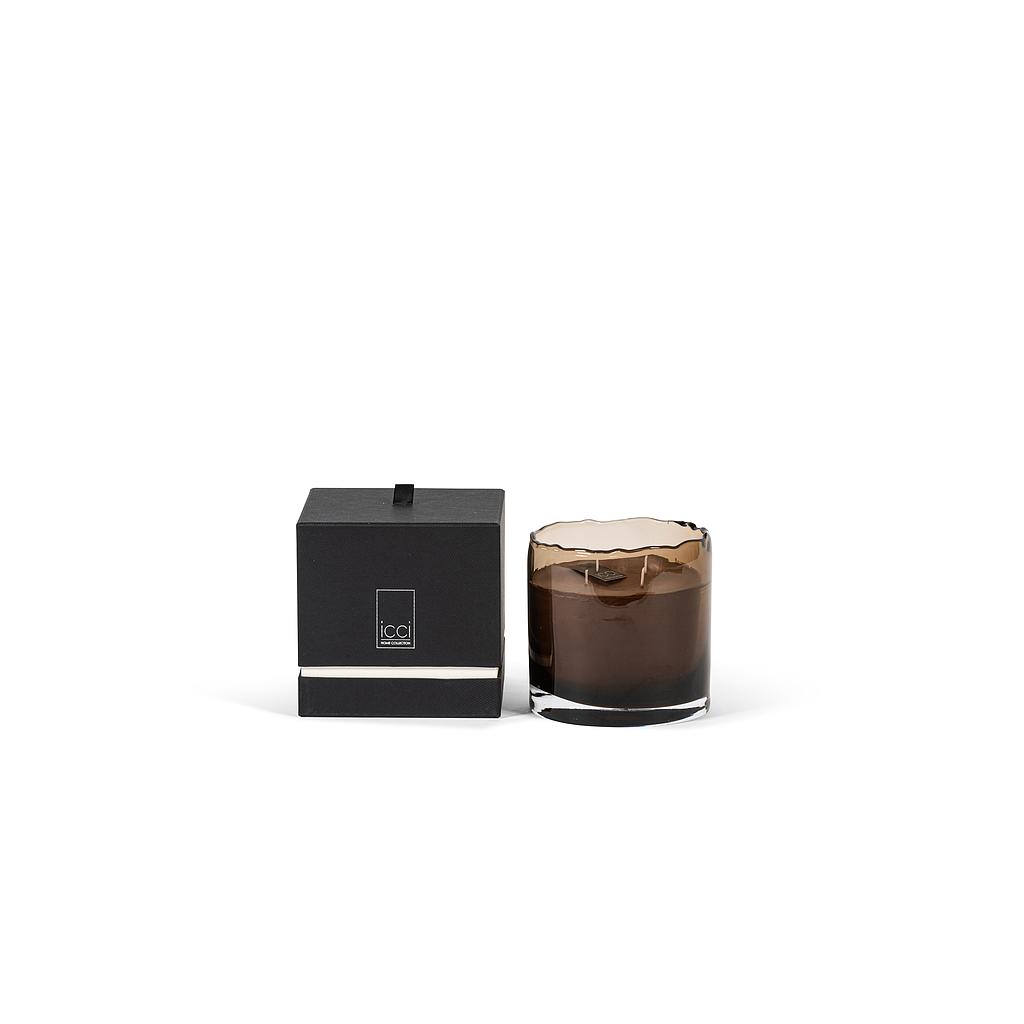 Scented candle moccha glass votive with organic rim - medium Ø 12 x 12cm - 4 - int. cot. - p/4 