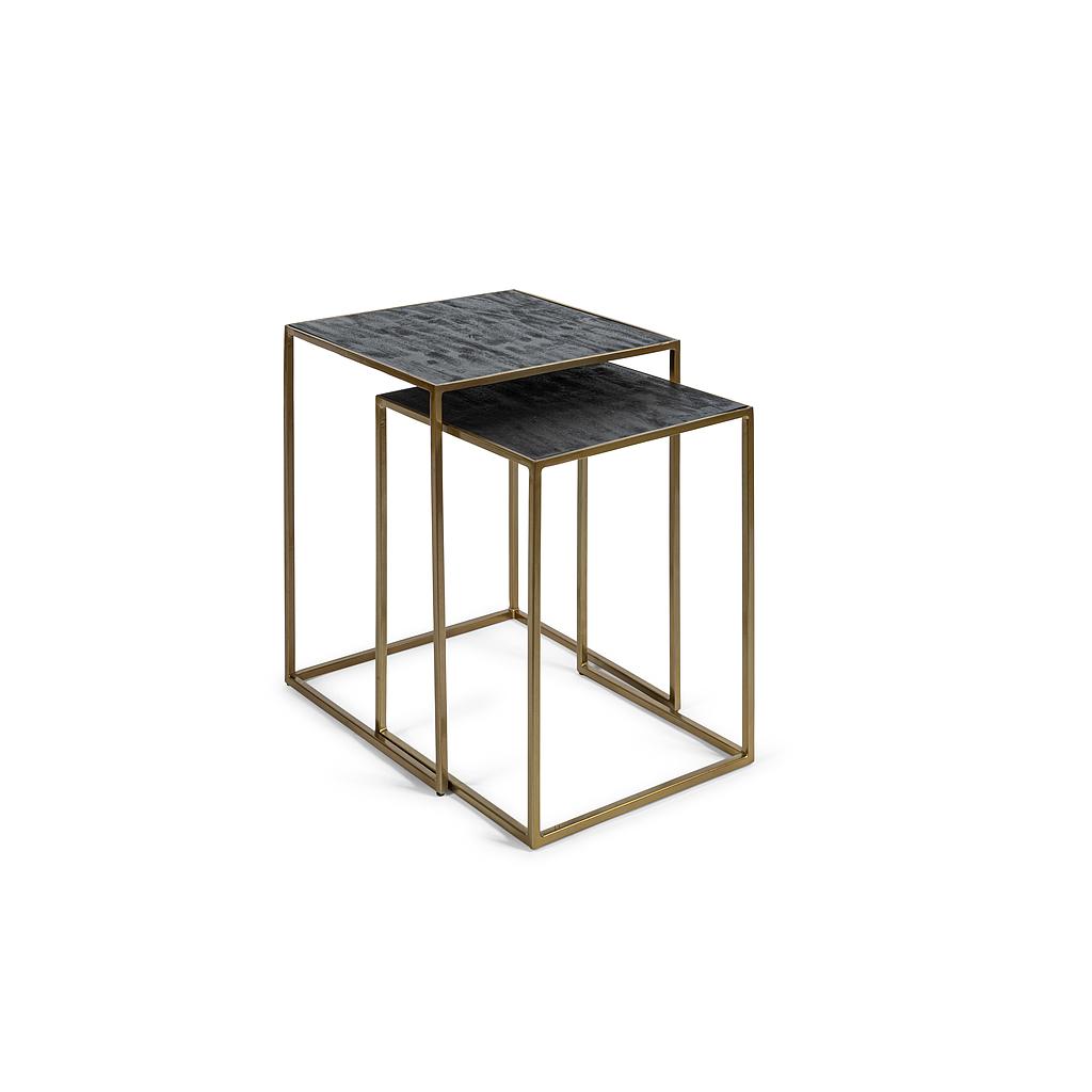 Side table, set of 2 - metal + wood - brass + matt black - 36x36x46cm/40x40x51cm - p/1/1