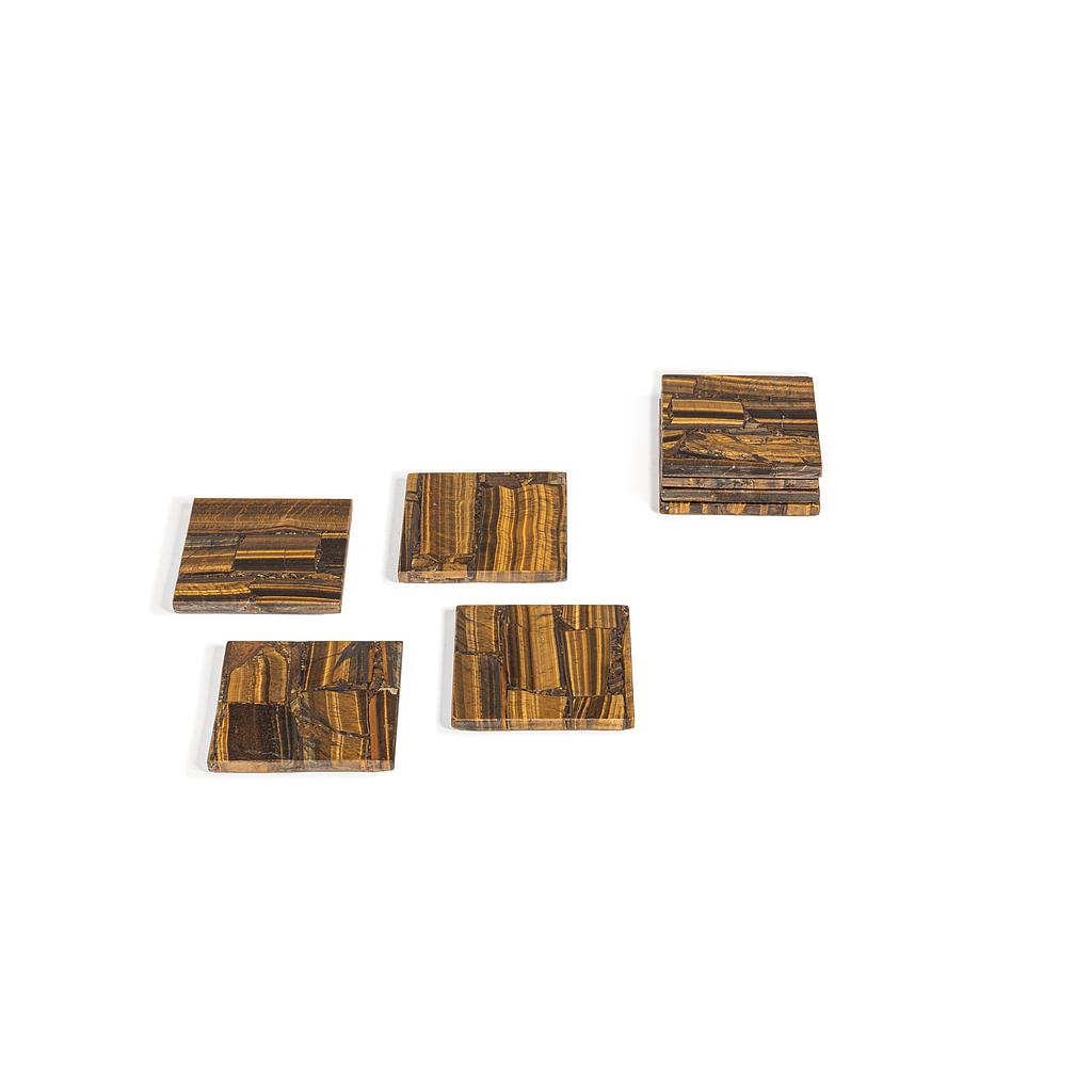 Set of 4 coasters - stone - tiger eye  - 10 x 10 x 0.6 cm - p/1/20