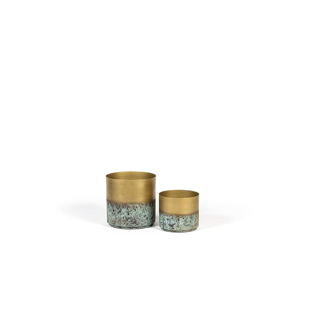 Planters, set of 2 - metal - gold and verdi - Ø 20x17,5cm/Ø 15x14cm - p/4/1