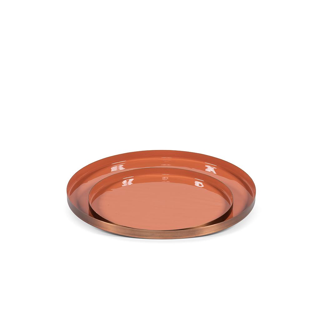 Tray - Metal & Enamel - Copper antique outside & terracotta inside - Ø 30x2cm - p/2/8