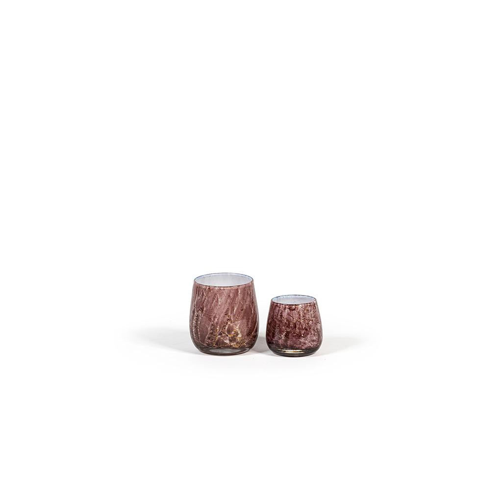 Thick votive bowl with bark design - glass - purple - Ø12 x11cm - p/4/1