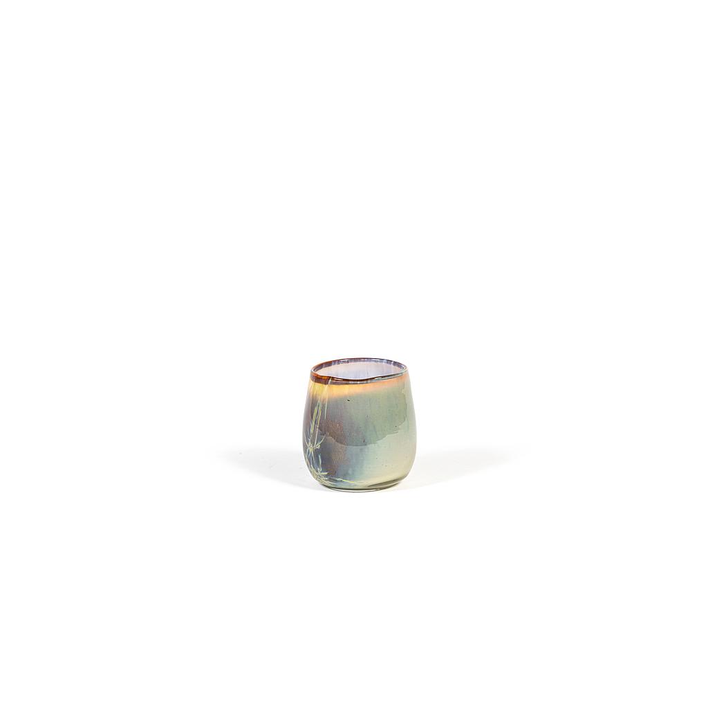 Thick votive bowl with jagged lines design - glass - green/brown - Ø15x14cm - p/2/1