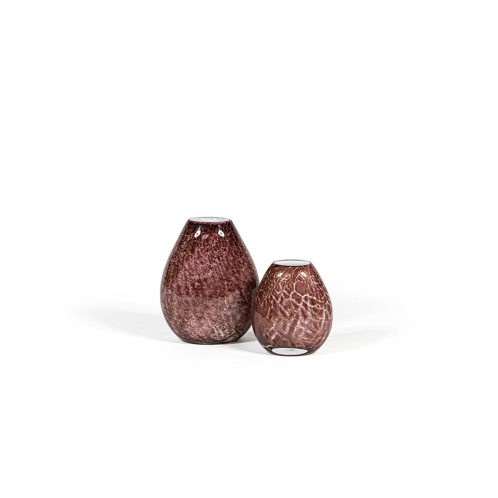 Oval flat vase with bark design - glass - purple - 22x13x27cm - p/1