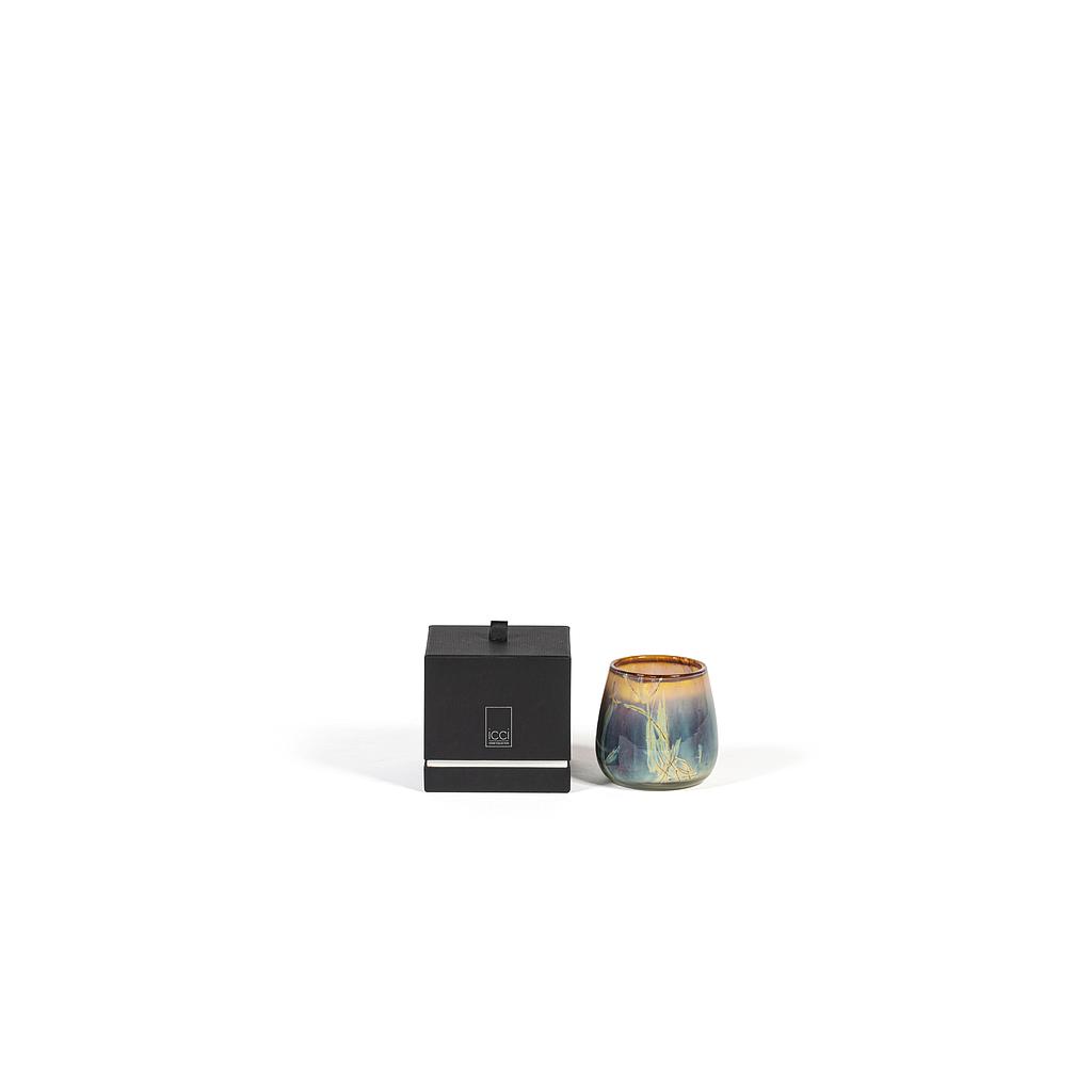 Scented candle with jagged lines design green/brown - medium Ø 12 x 11cm - 1 - int. cot. - p/4