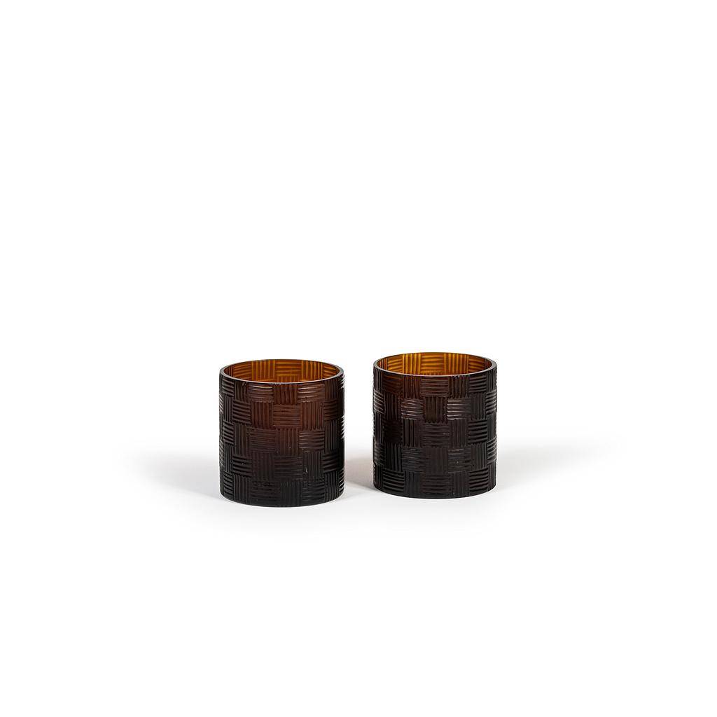 Mouthblown vase with cutting - glass - amber - medium Ø15 x 15cm - p/1/4