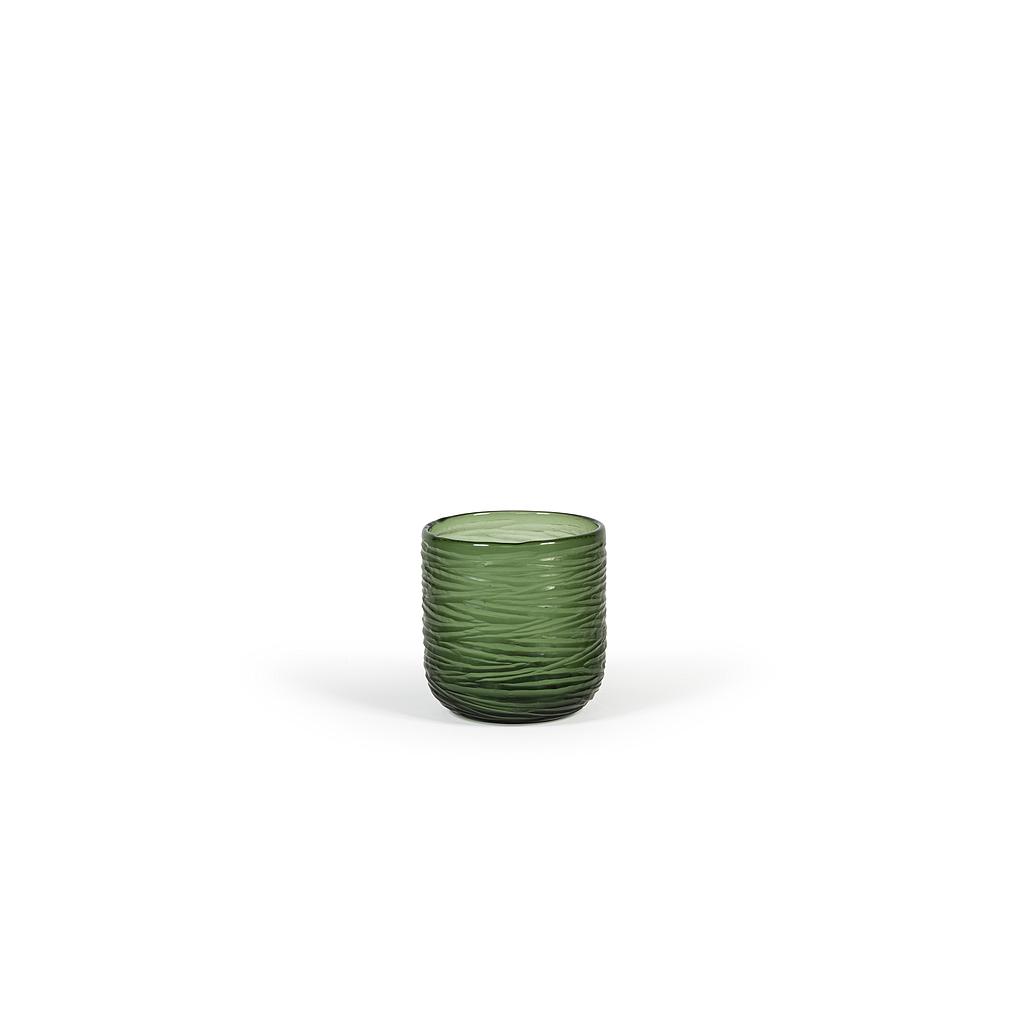 Mouthblown vase with cutting - glass - green grey - Ø15 x 15cm - p/2/8