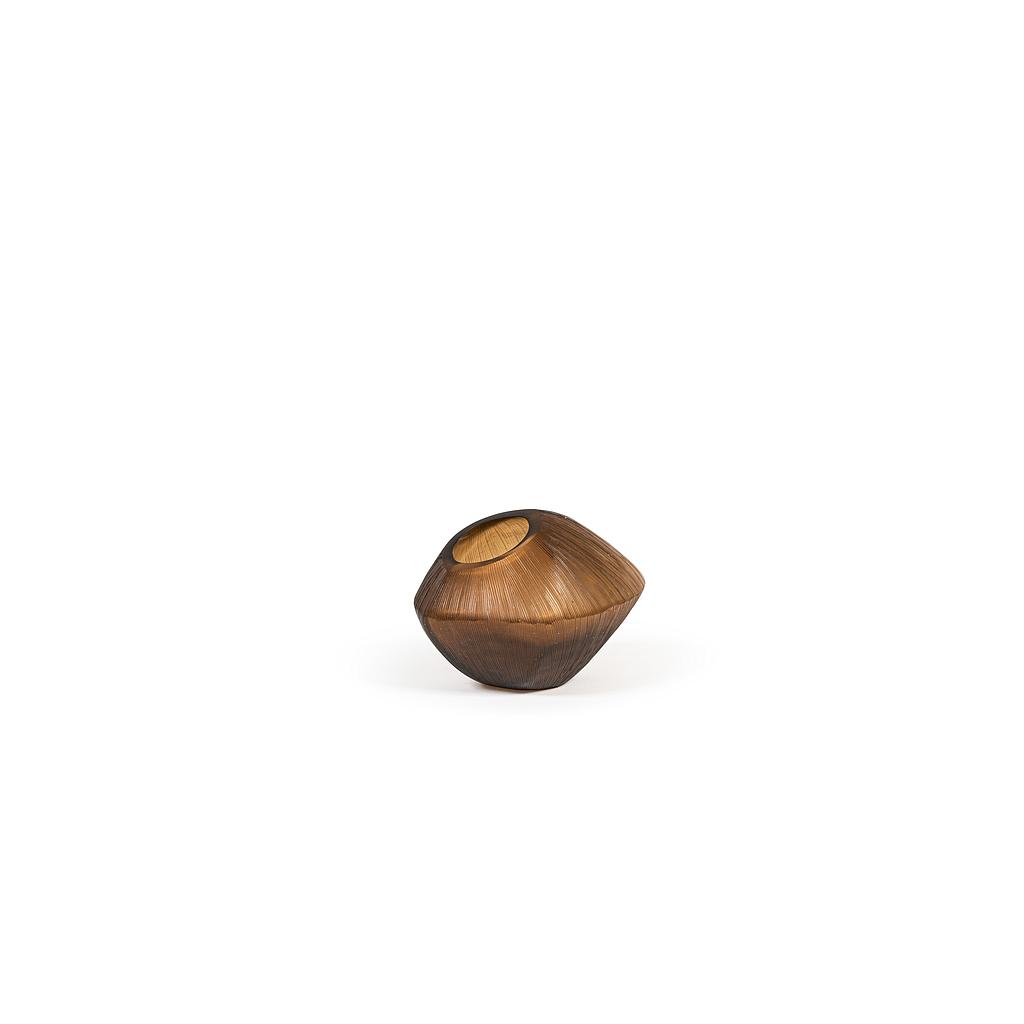 Mouthblown vase coconut with cutting - glass - copper - small 20x15x14cm - p/1/8 