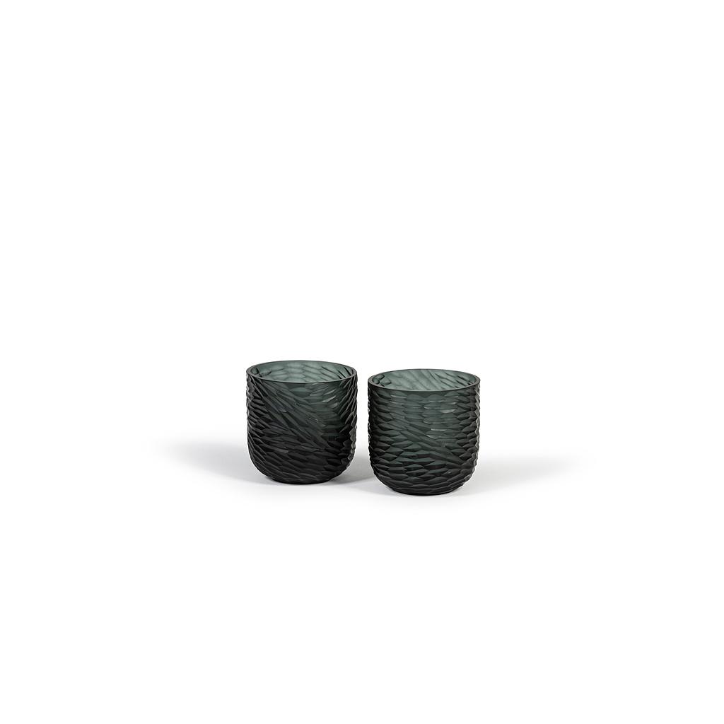 Mouthblown vase with cutting - glass - grey - big Ø15 x 15cm - p/1/8 