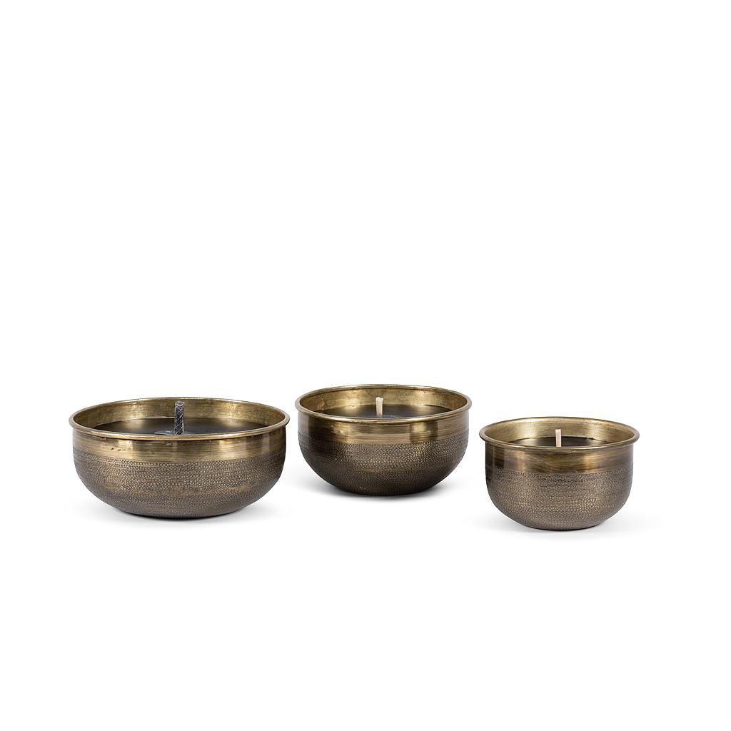 Set of 3 gold antique hammered outdoor candles - Ø30x12cm / Ø25x12cm / Ø20x 12cm - 1 - ext. cot. - p /1 