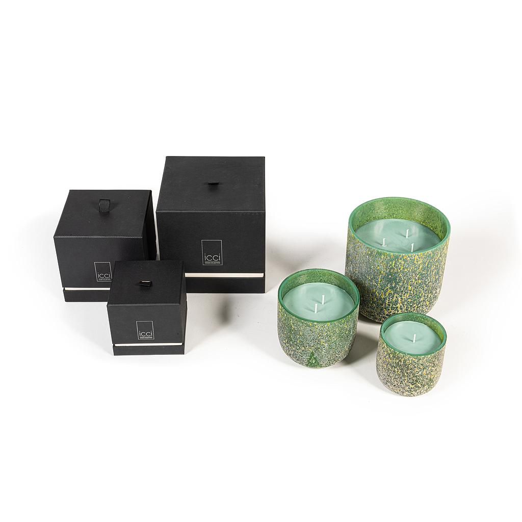 Mounthblown vase, matt green yellow spotted - small Ø9 x 9cm - 1 - int. cot. - p/6
