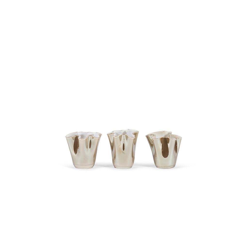 Votive wave - glass - beige luster - Ø9.5 x 10cm - p/6