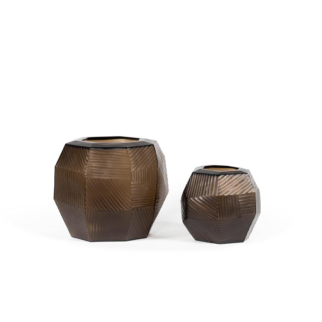 Facetted line cut vase - glass - smoke - large 32 x 27 x 27cm - p/1