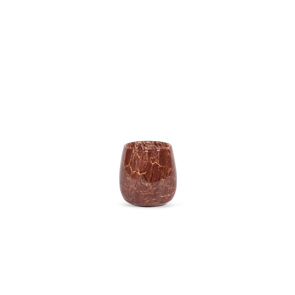 Thick votive bowl with craquelure design - glass - burgundy gold - Ø 15 x 14cm - p/2