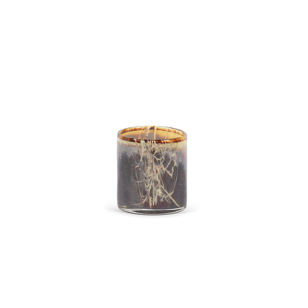 Thick votive cylinder with lightning design - glass - aubergine - Ø 11 x 12cm - p/6
