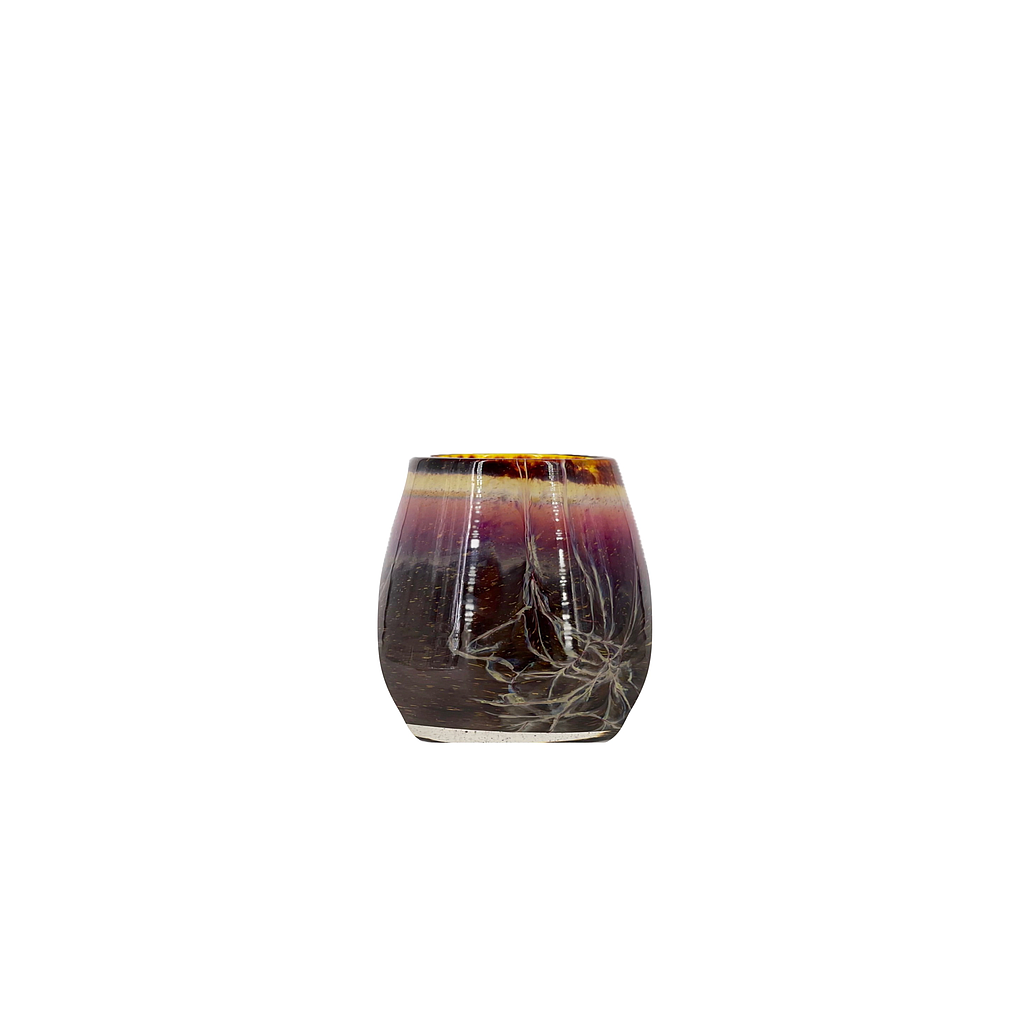 Thick votive bowl with lightning design - glass - aubergine - Ø 15 x 14cm - p/2