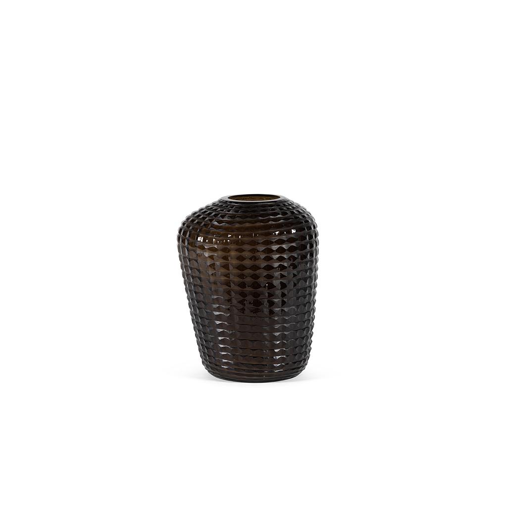 Mouthblown organic diamond cut vase - glass - smoke - Ø 26 x 34cm - p/1