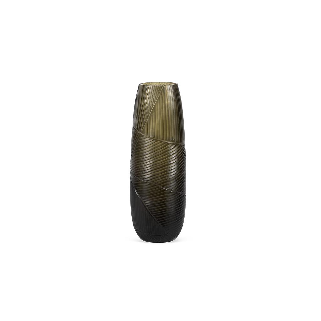 Mouthblown line cutted patchwork vase - glass - greengrey - Ø16 x 46cm - p/1/2