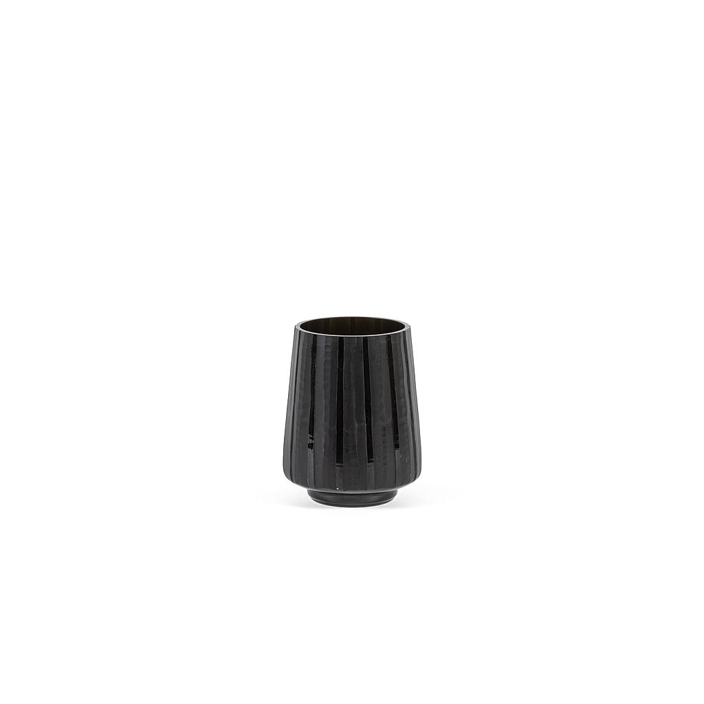 Mouthblown conical vertical cutted vase - glass - grey - Ø18 x 23cm - p/1/2