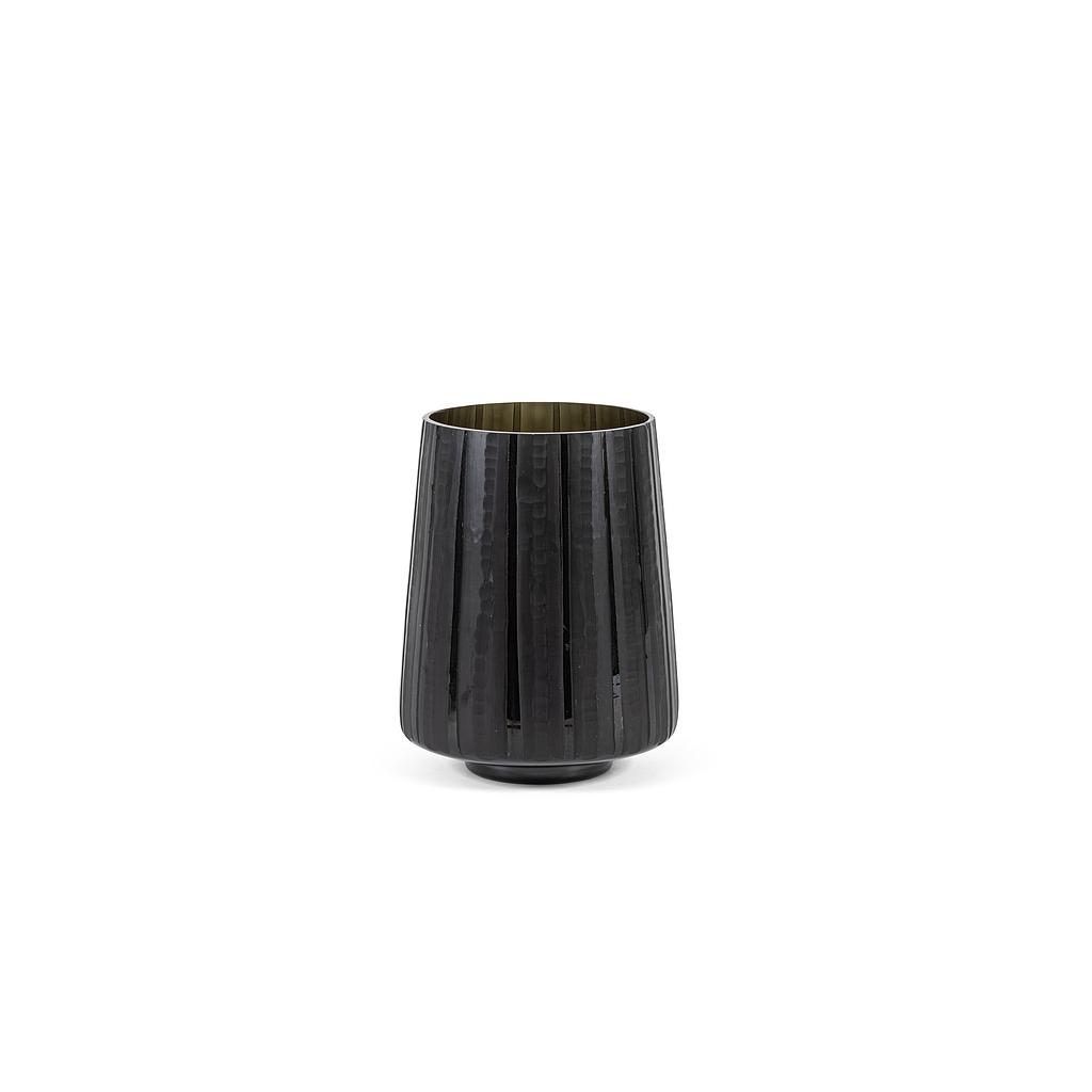 Mouthblown conical vertical cutted vase - glass - grey - Ø23.5 x 30cm - p/1/2
