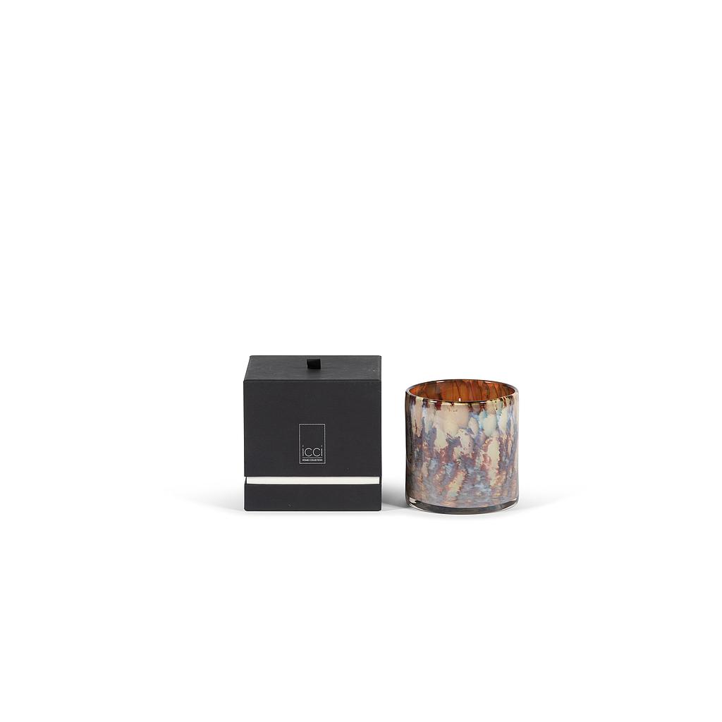 Thick votive cylinder with amber green bark design - large  Ø14 x 14cm - 3 - int. cot. - p/2