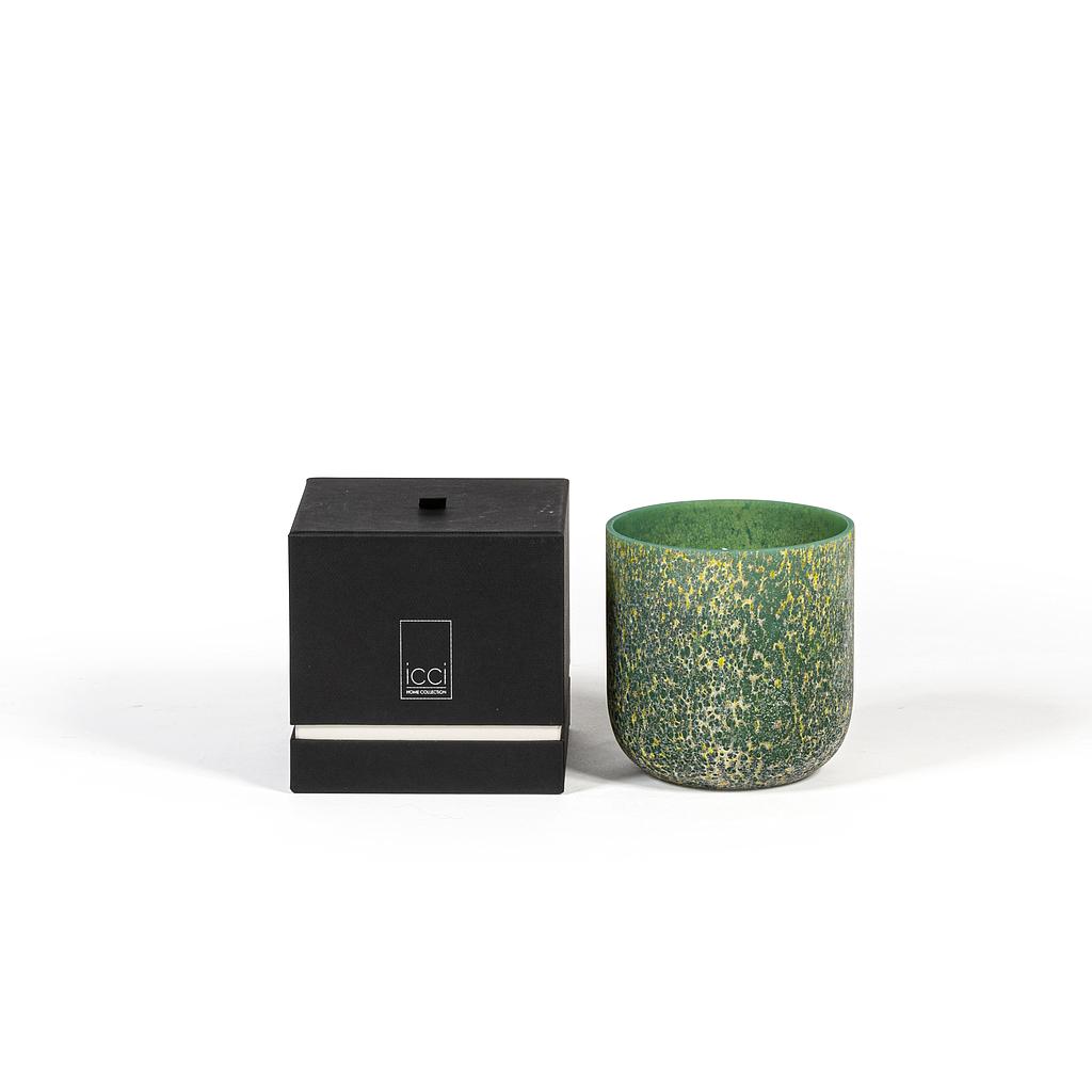 Mouthblown vase, matt green yellow spotted - large Ø15 x 15cm - 3 - int. cot. - p/2