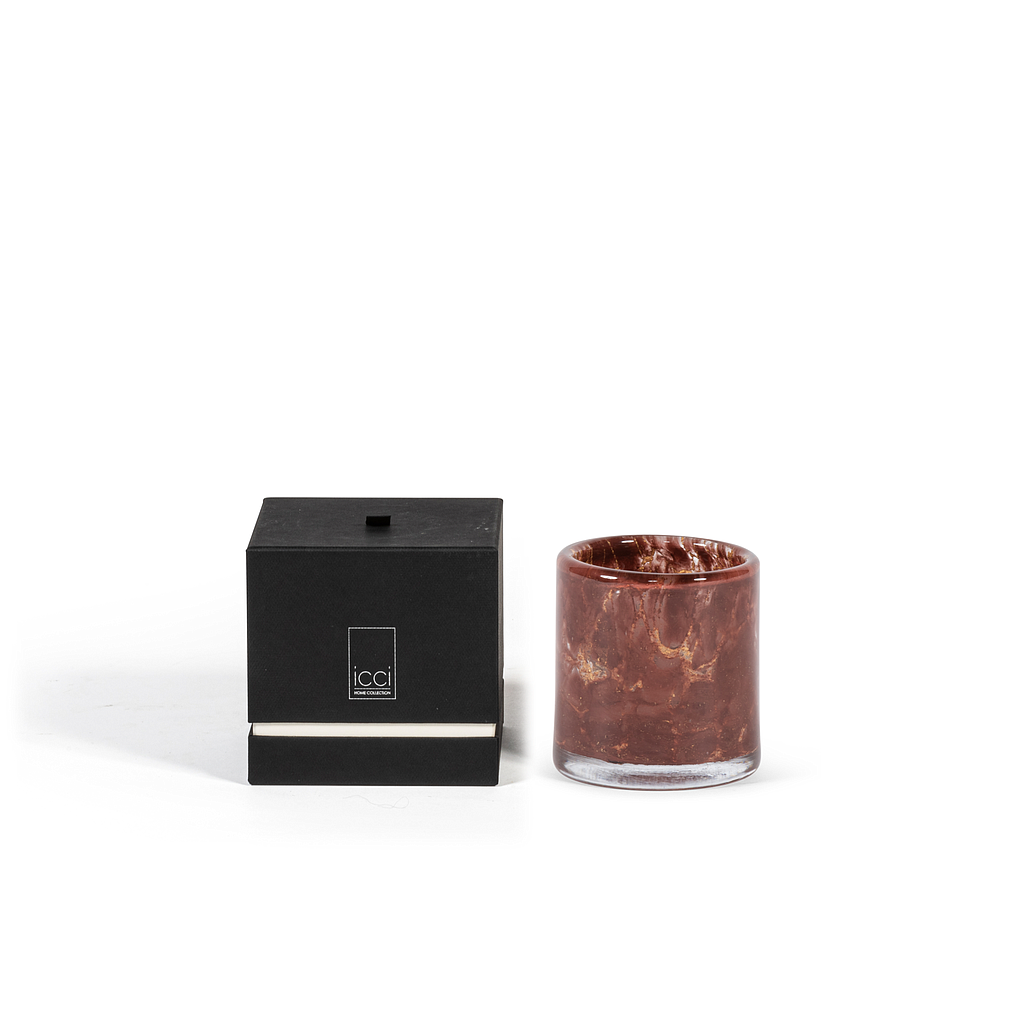 Thick votive cylinder with burgundy gold craquelure design - Ø 9 x 10 cm - 1 - int. cot. - p/6