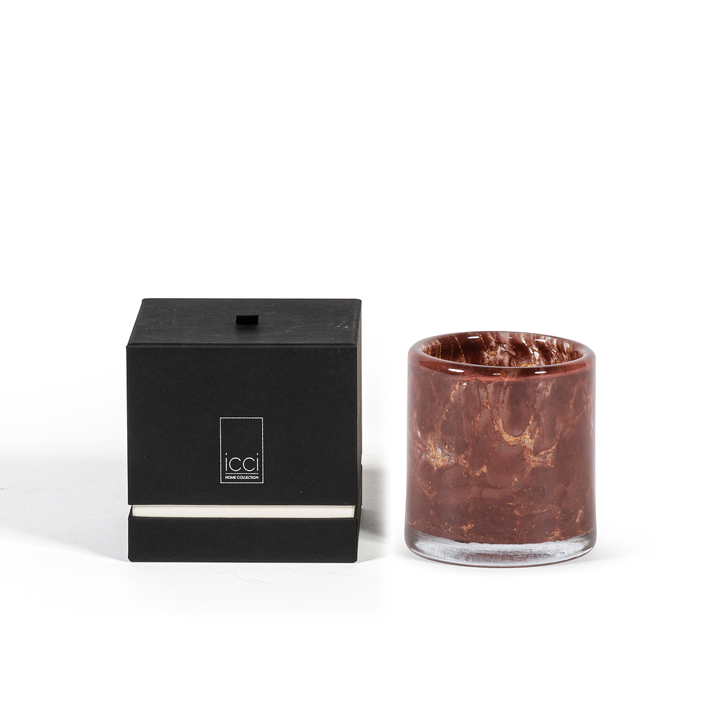Thick votive cylinder with burgundy gold craquelure design - Ø 11 x 12 cm - 2 - int. cot. - p/4