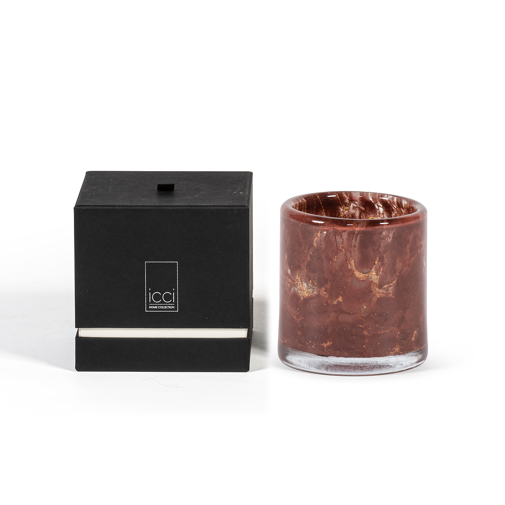 Thick votive cylinder with burgundy gold craquelure design - Ø 14 x 14 cm - 3 - int. cot. - p/2