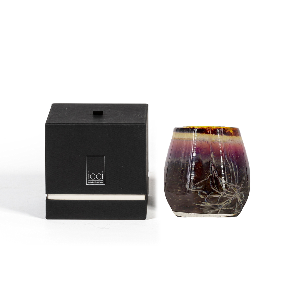 Thick votive bowl with aubergine lightning design - Ø15 x 14cm - 3 - int. cot. - p/2