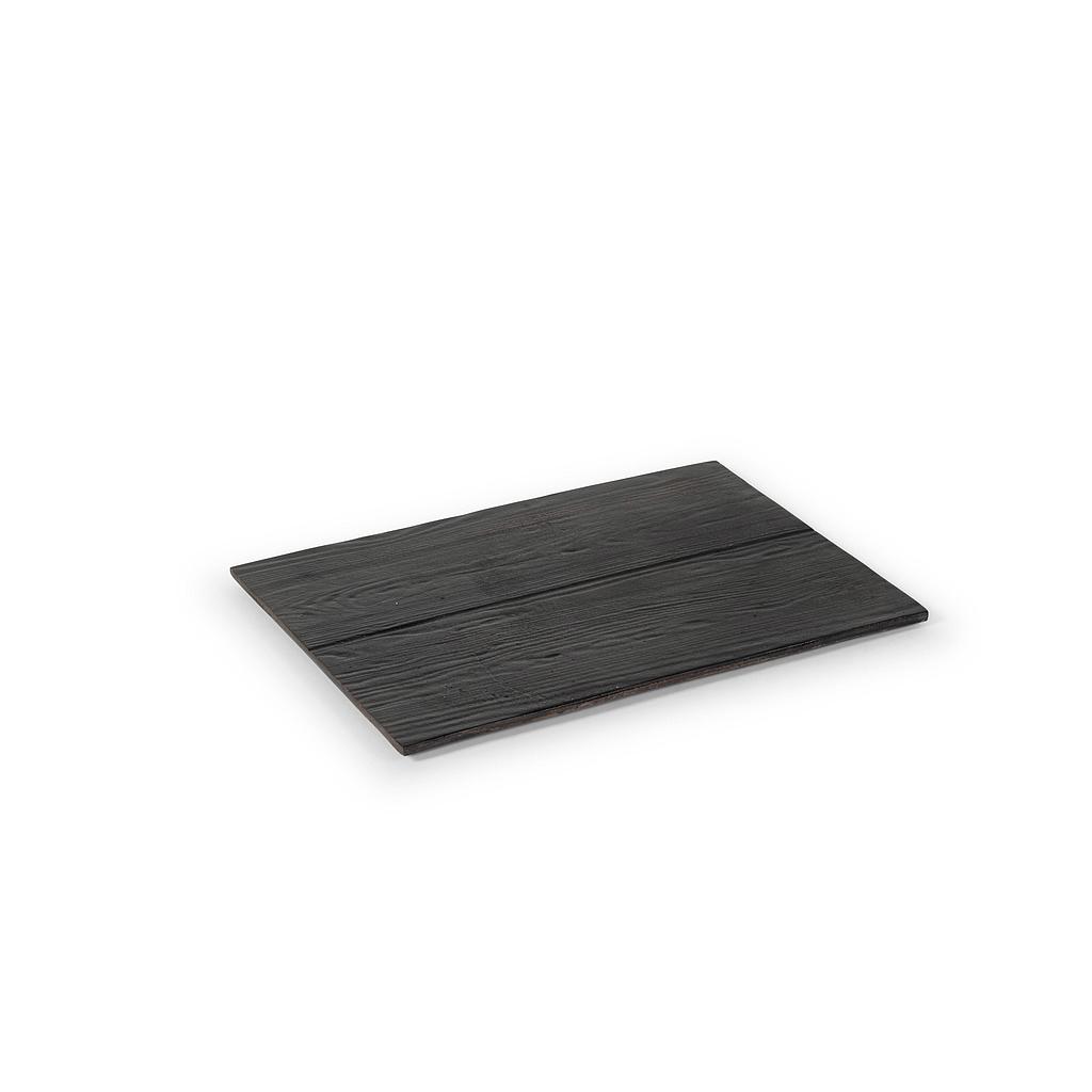 Rectangular tray with wooden texture - metal - black - large 40x29x2cm - p/1/4