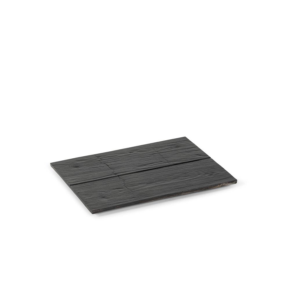 Rectangular tray with wooden texture - metal - black - small 30x22x2cm - p/1/8