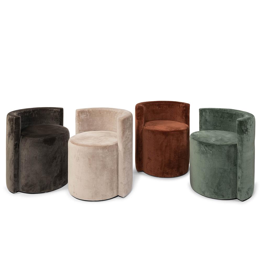 One seat - velvet - old beige, old green, old rust, dark grey - Ø50x60cm - p/1