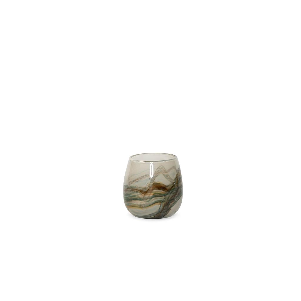 Thick votive bowl with wave design - glass - brownish green - Ø15 x 14cm - p/2
