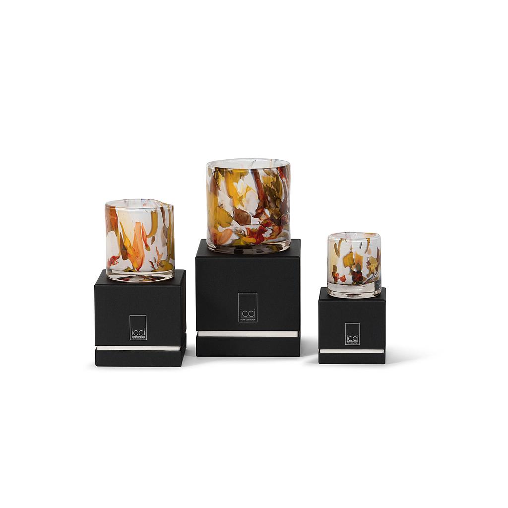 Scented candle - thick votive with multicolour spots - Ø11 x 12cm - 2 int. cot. - p/4