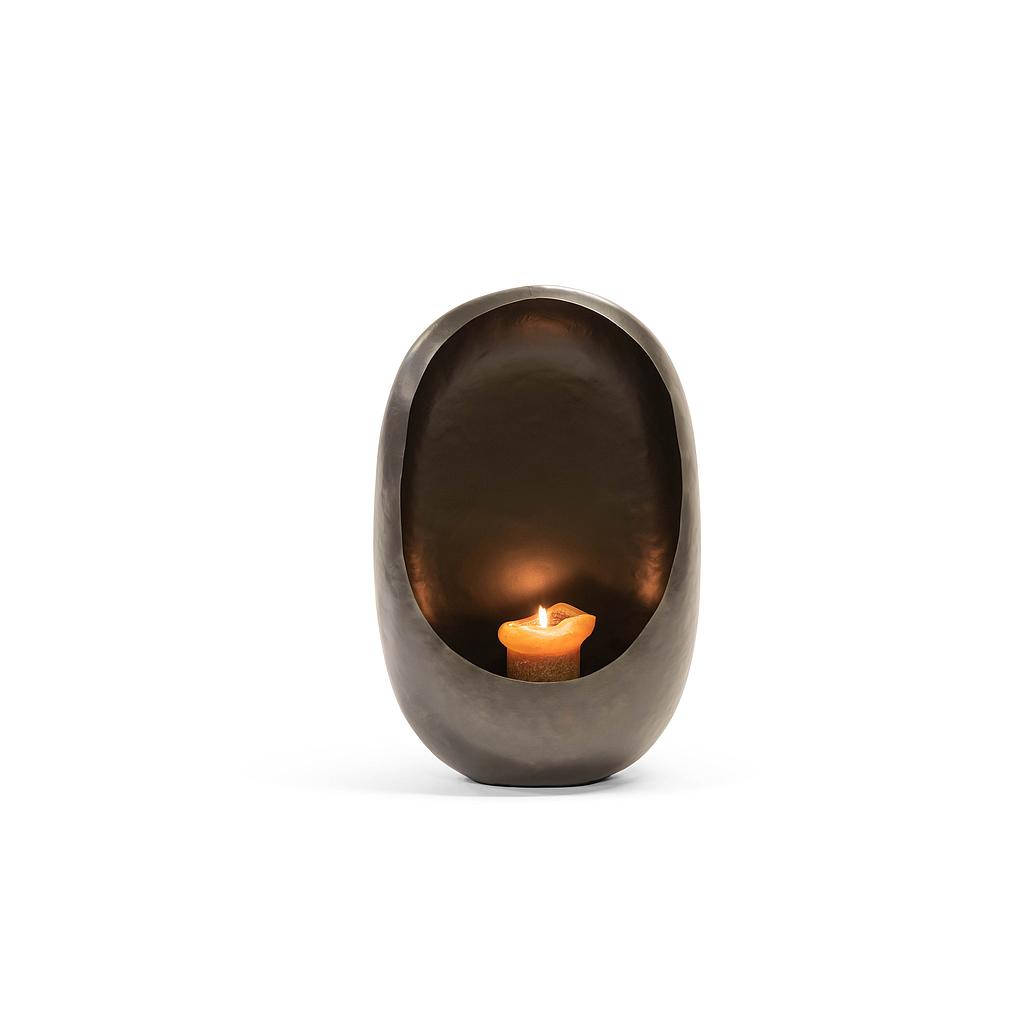Standing egg candleholder - metal - antique zinc outside, antique zinc leafing inside - XL 49x28x74cm - p/1/1