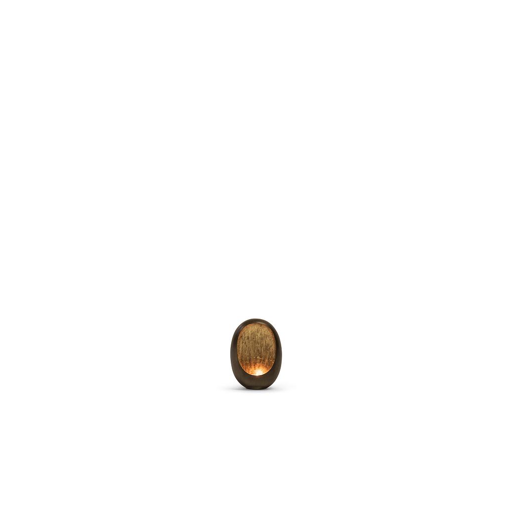 Standing egg Tlight holder - metal - antique nickle outside, antique gold leafing inside - small 15x9x21cm - p/4/12