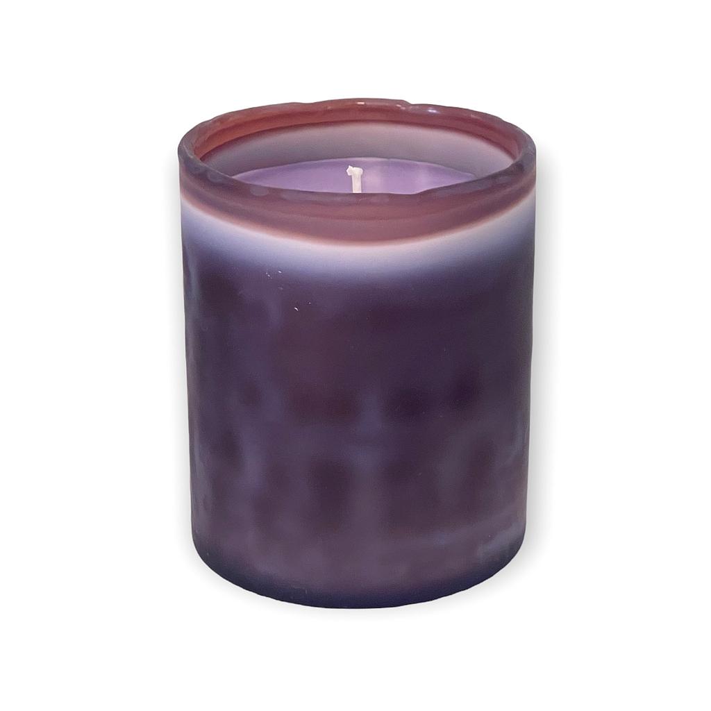 Candle in purple matt glass tlight holder - Ø 9x10,5cm - 1 - int.cot. - p/6
