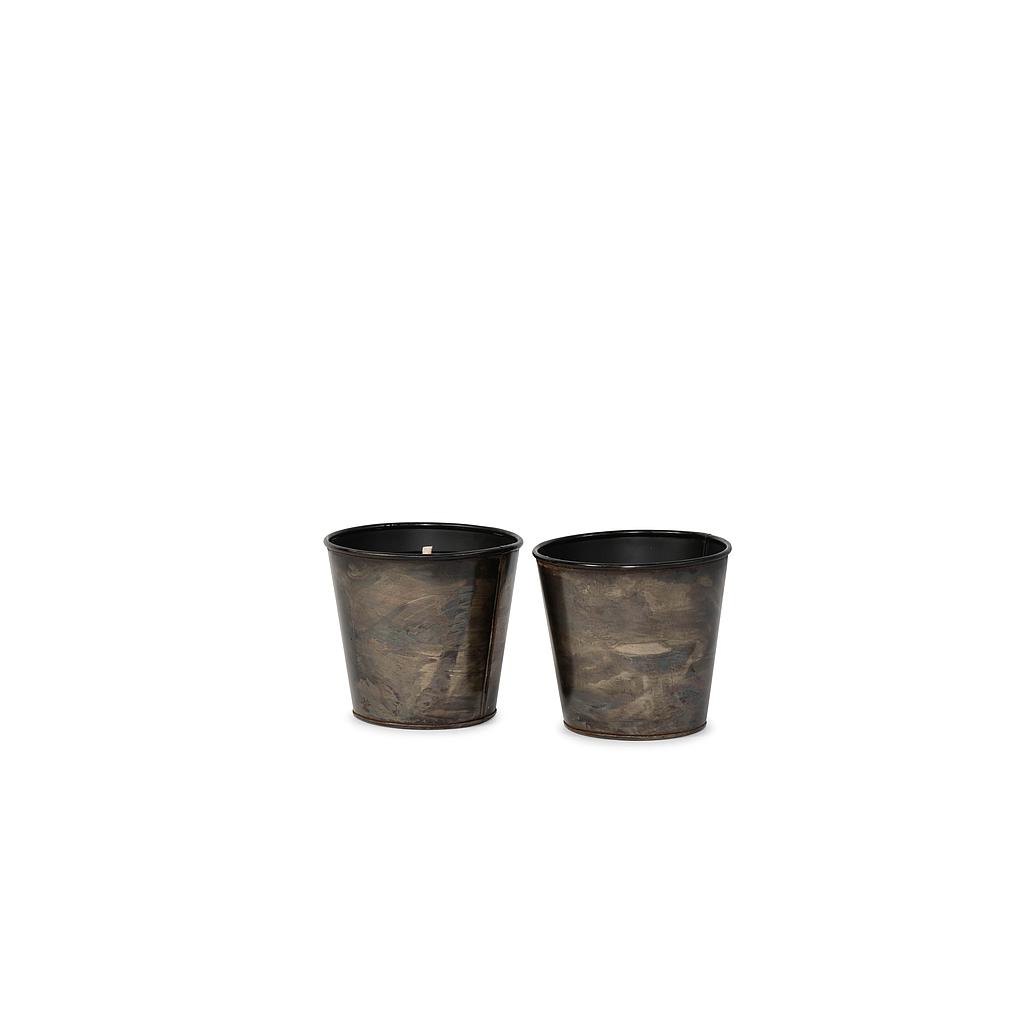 Outdoor candle in old silver planter - Ø16x15cm - 1 - ext. cot. - p/3