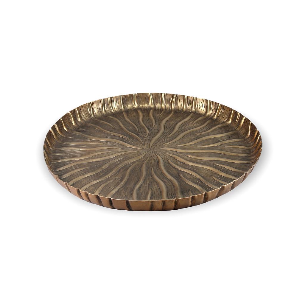 Plate nerved antique gold - metal - Ø57 x 4 cm - p/1/2