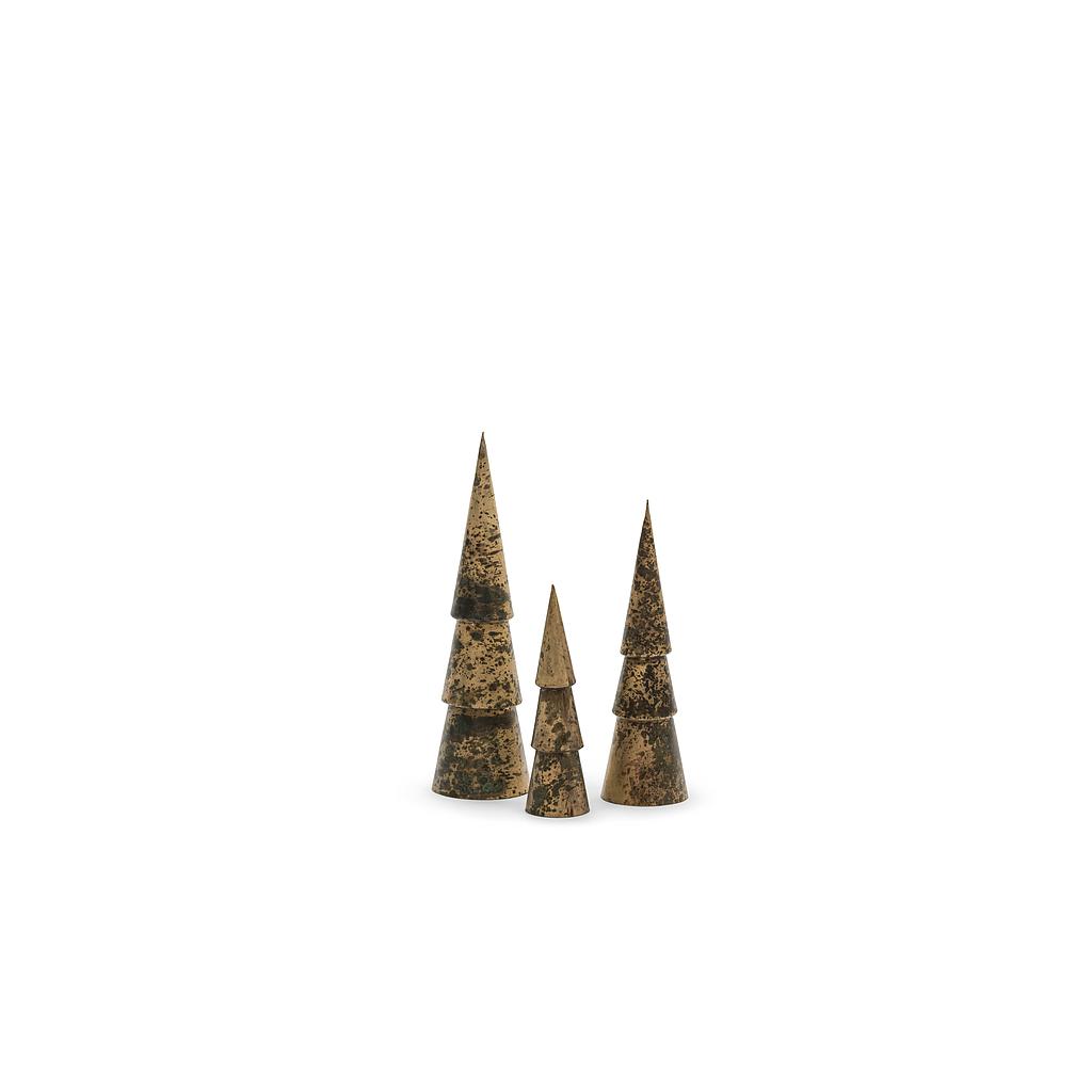 Set of 3 X-mas tree - metal - spotted brass - Ø7x25cm, Ø9x33cm, Ø11x41cm - p/2/8 - A + B + C