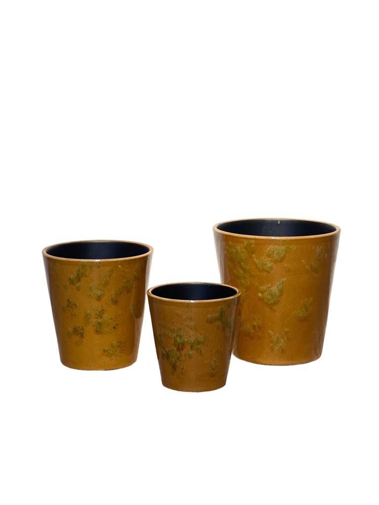Flowerpot conical - terracotta - spotted ochre glazed - Ø14 x 14cm - p/8
