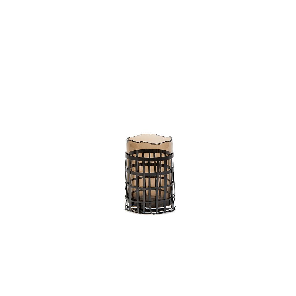 Strip basket including moccha vase - metal + glass - antique brass + moccha - Ø 16x19cm - p/1 + DCG41M