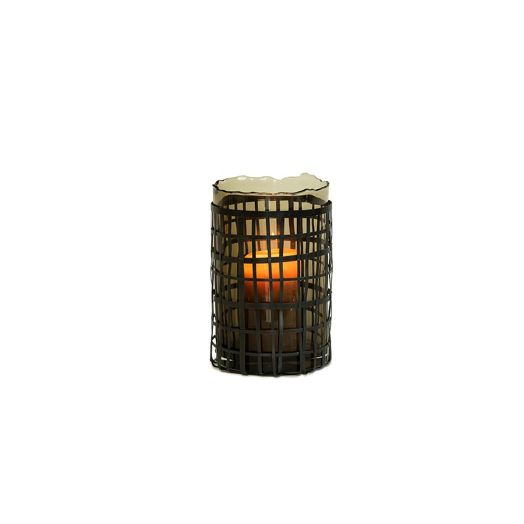 Strip basket including smoke vase - metal + glass - antique brass + smoke- Ø 23x27cm - p/1 + DCG44S