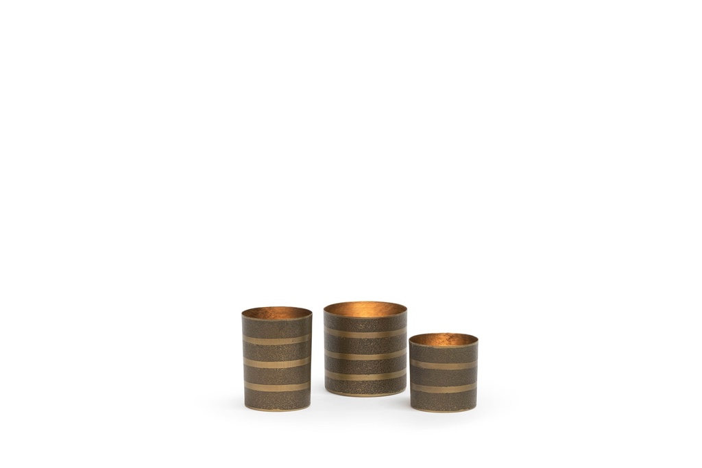 Tlight holder set of 3 - metal - brass antique/gold antique leafing - Ø7.5 x 7.5cm / Ø8 x 8cm/Ø10 x 10cm -  p 1/24