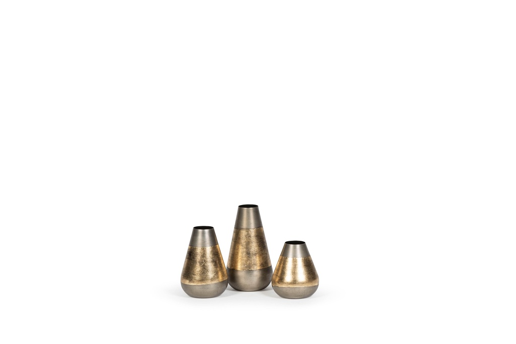 Vases set of 3 - metal - nickle antique/gold antique leafing - Ø8 x 9cm / Ø8 x 11.5cm /Ø8 x 14cm - p 2/6