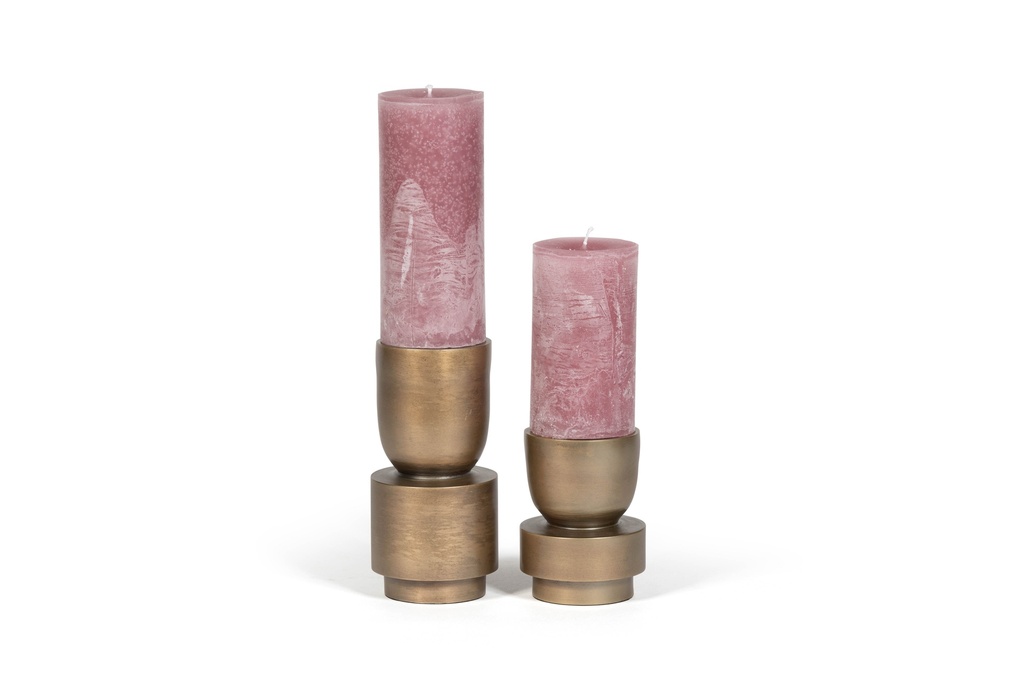 Candle holder Ø8.6 set of 2 - metal - brass antique - Ø10.5x14cm / Ø10.5 x 21.5cm - p /1/6