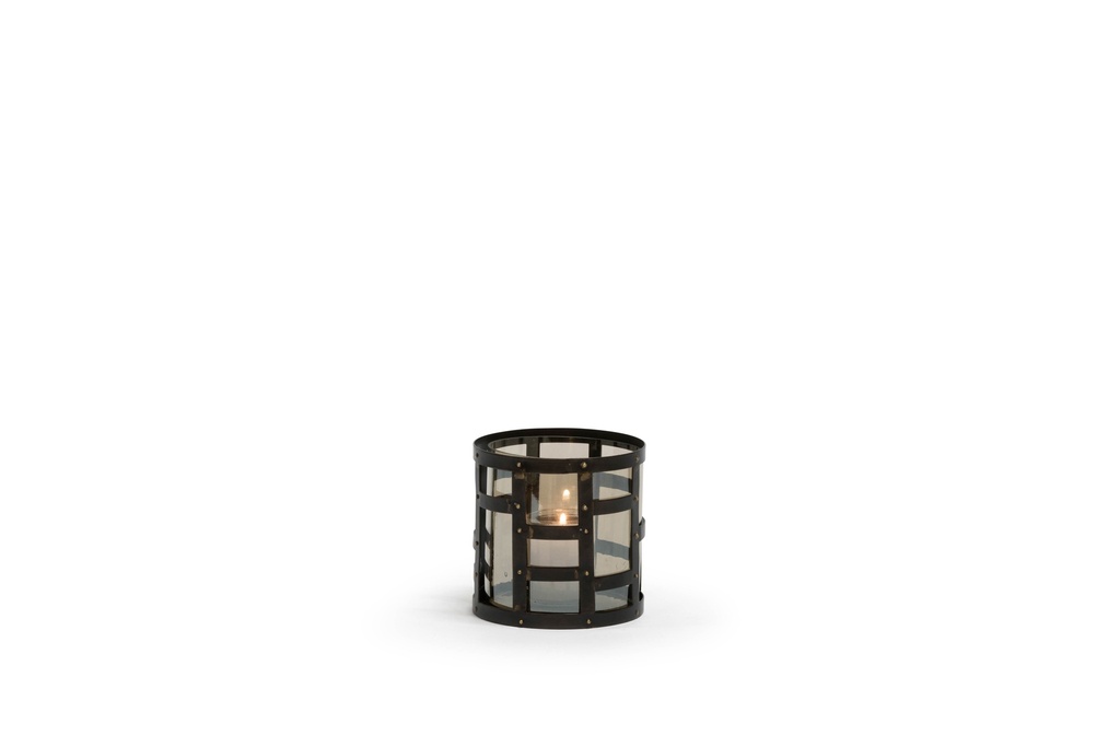 Hurricane - metal + glass - black antique with brass dots and smoke glass - Ø13 x 13cm - p 4/8