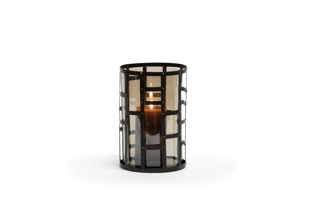 Hurricane - metal + glass - black antique with brass dots and smoke glass - Ø15 x 20cm - p 2/4