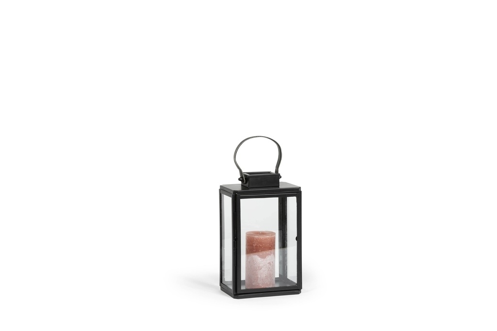 Lantern with leather handle small - metal +  glass -  black - 20 x 15 x 33cm - p 1/4
